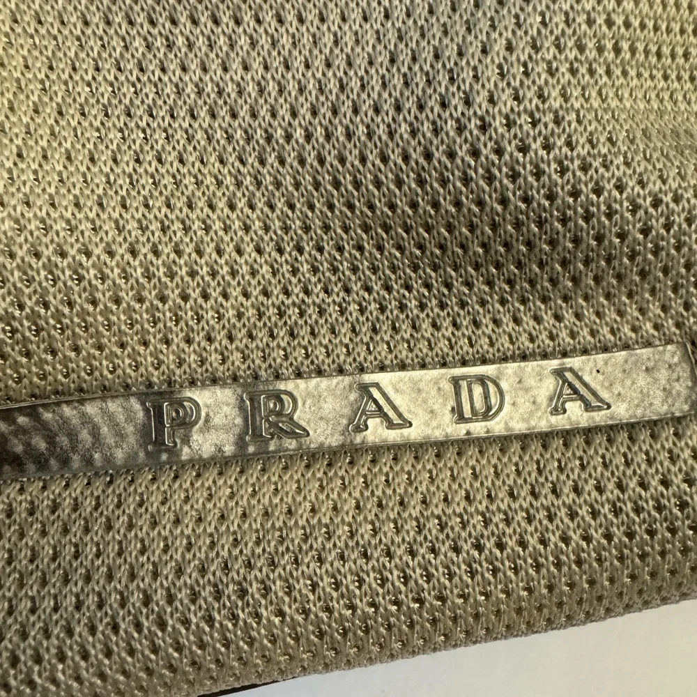 Prada Y2K Nylon Mesh Mini Bike Lux Sport. Shoulder Bag Silver and mustard patent